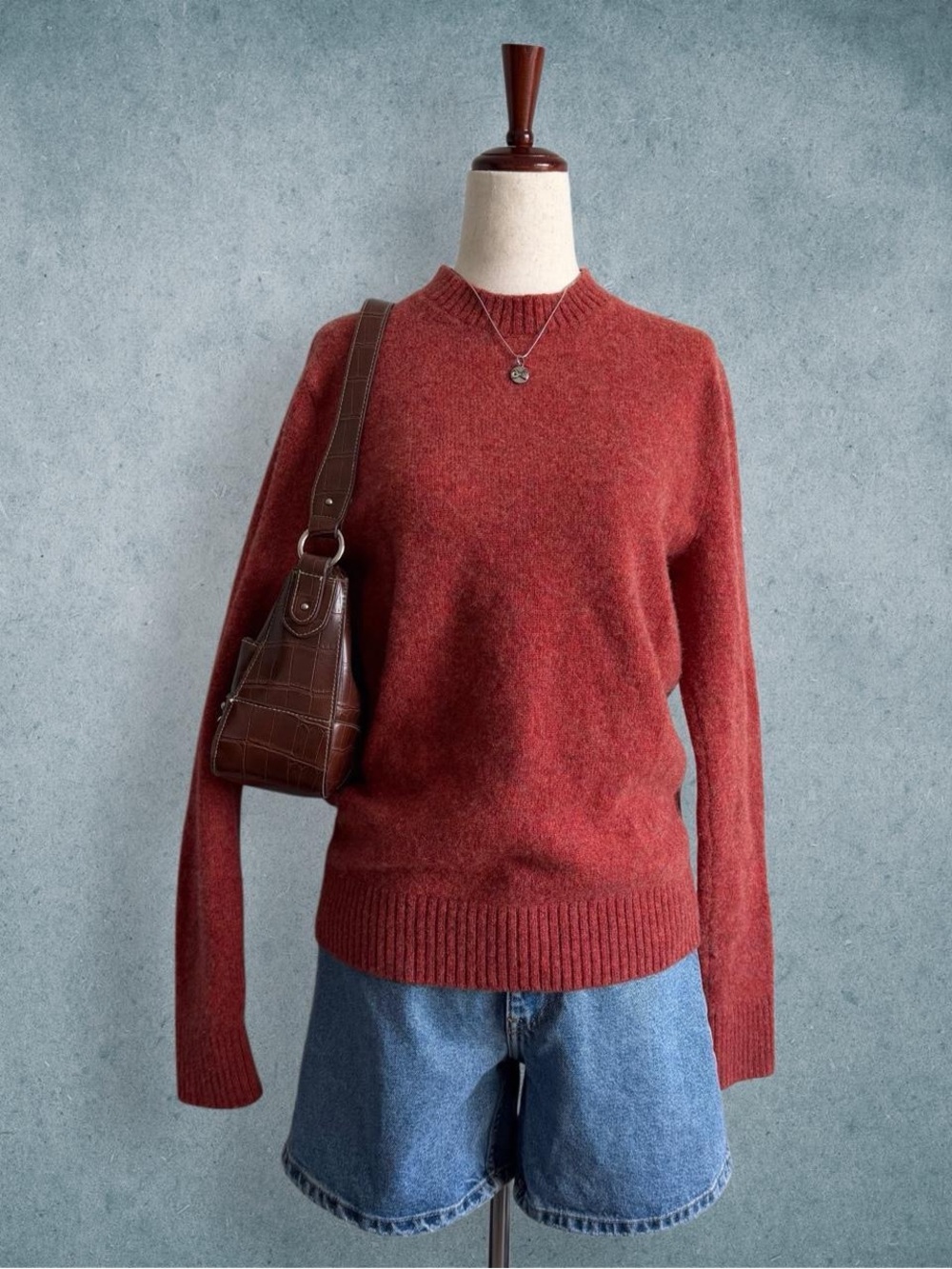 rust brushed knit mockneck sweater - size m